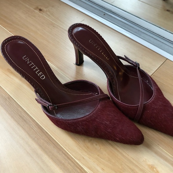 Wine red pointed toe pony hair mules - Picture 10 of 11